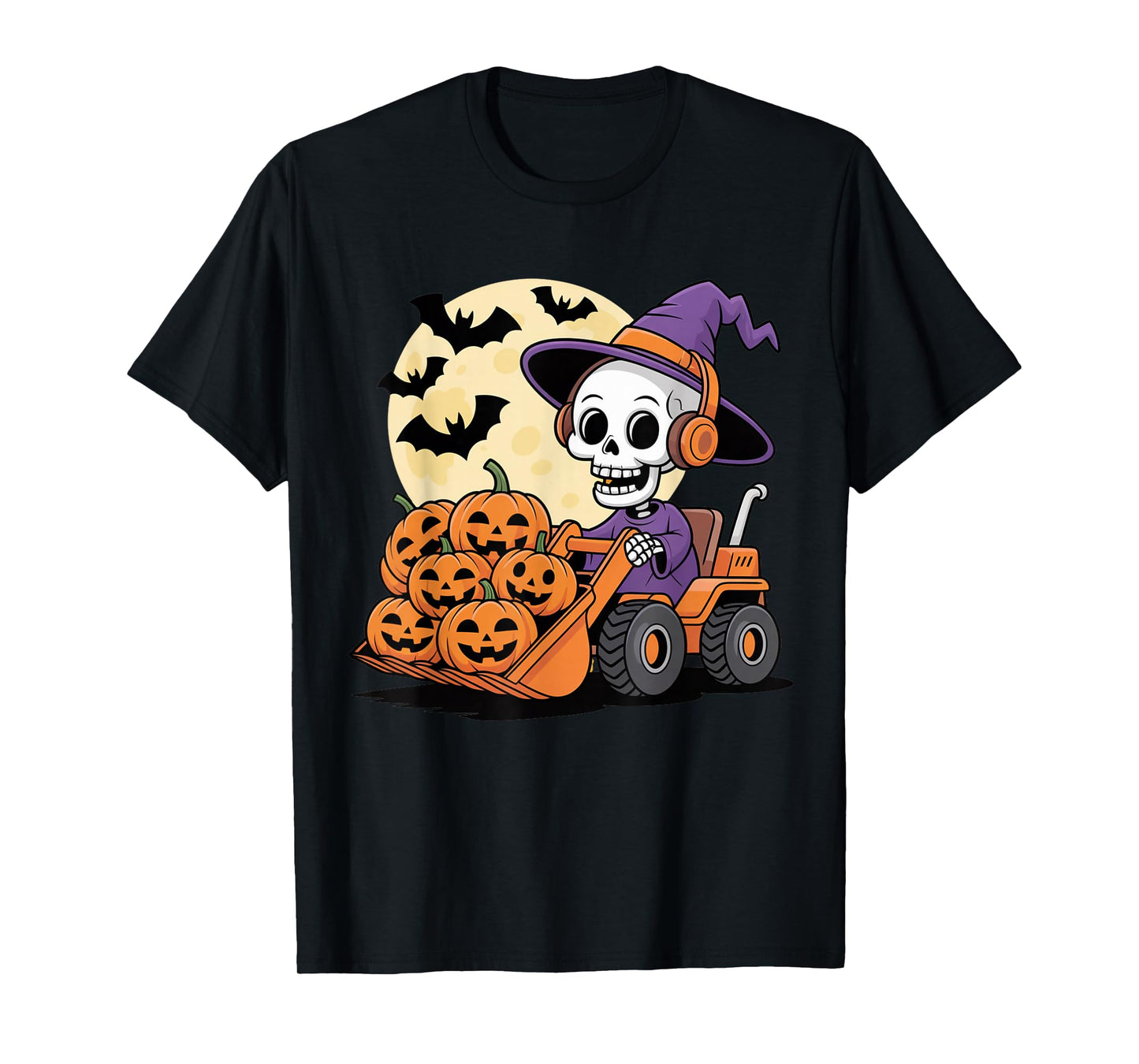 Funny Halloween Skeleton Driving Loader with Pumpkins T-Shirt