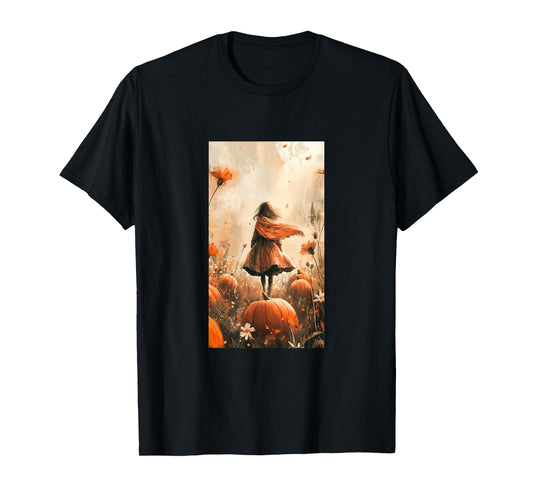 Autumn Pumpkin Flowers Nature Vintage T-Shirt