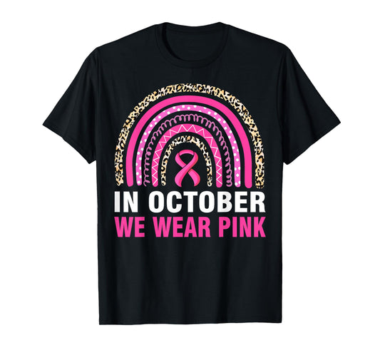In October We Wear Pink Leopard Breast Cancer Awareness T-Shirt