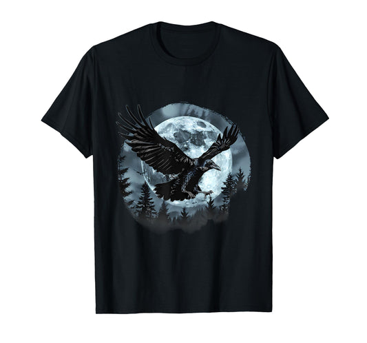 Halloween Raven Forest Spooky Moon Trick Or Treat Artwork T-Shirt