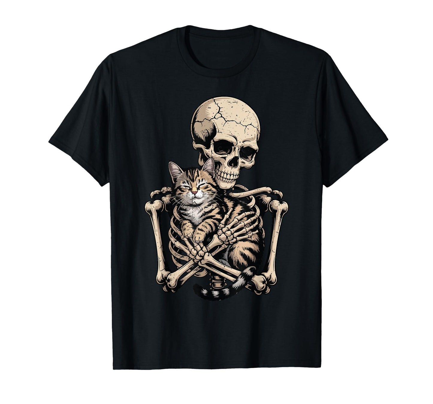Tabby Cat Halloween Skeleton Hugging Cat Funny Cat Daddy Mom T-Shirt