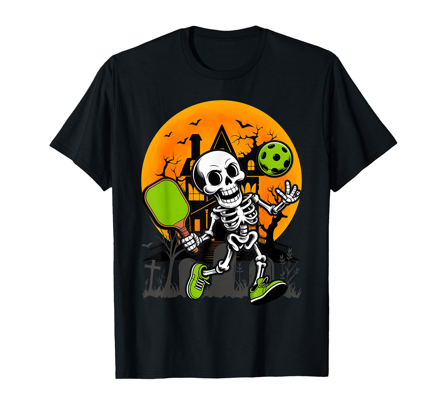 Pickle Ball Skeleton Paddleball Player Halloween Pickleball T-Shirt