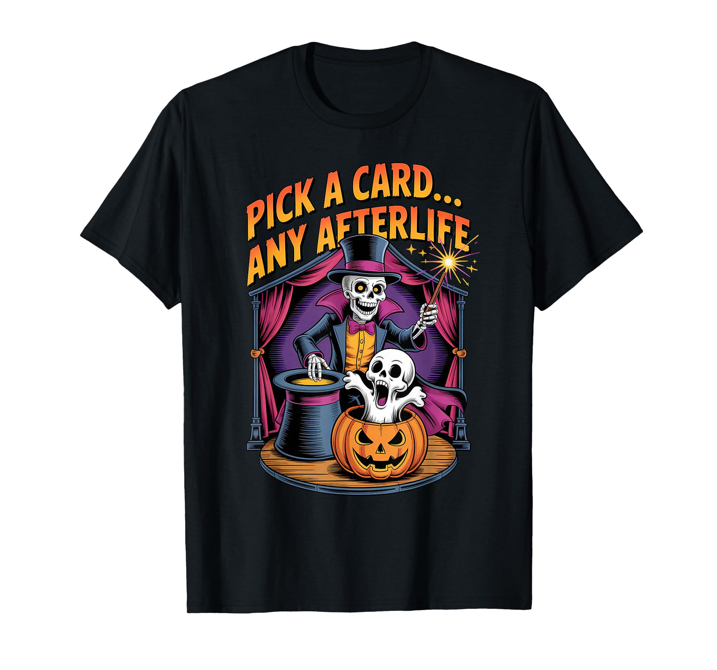 Skeleton Magician Halloween Funny Spooky Magic Show T-Shirt