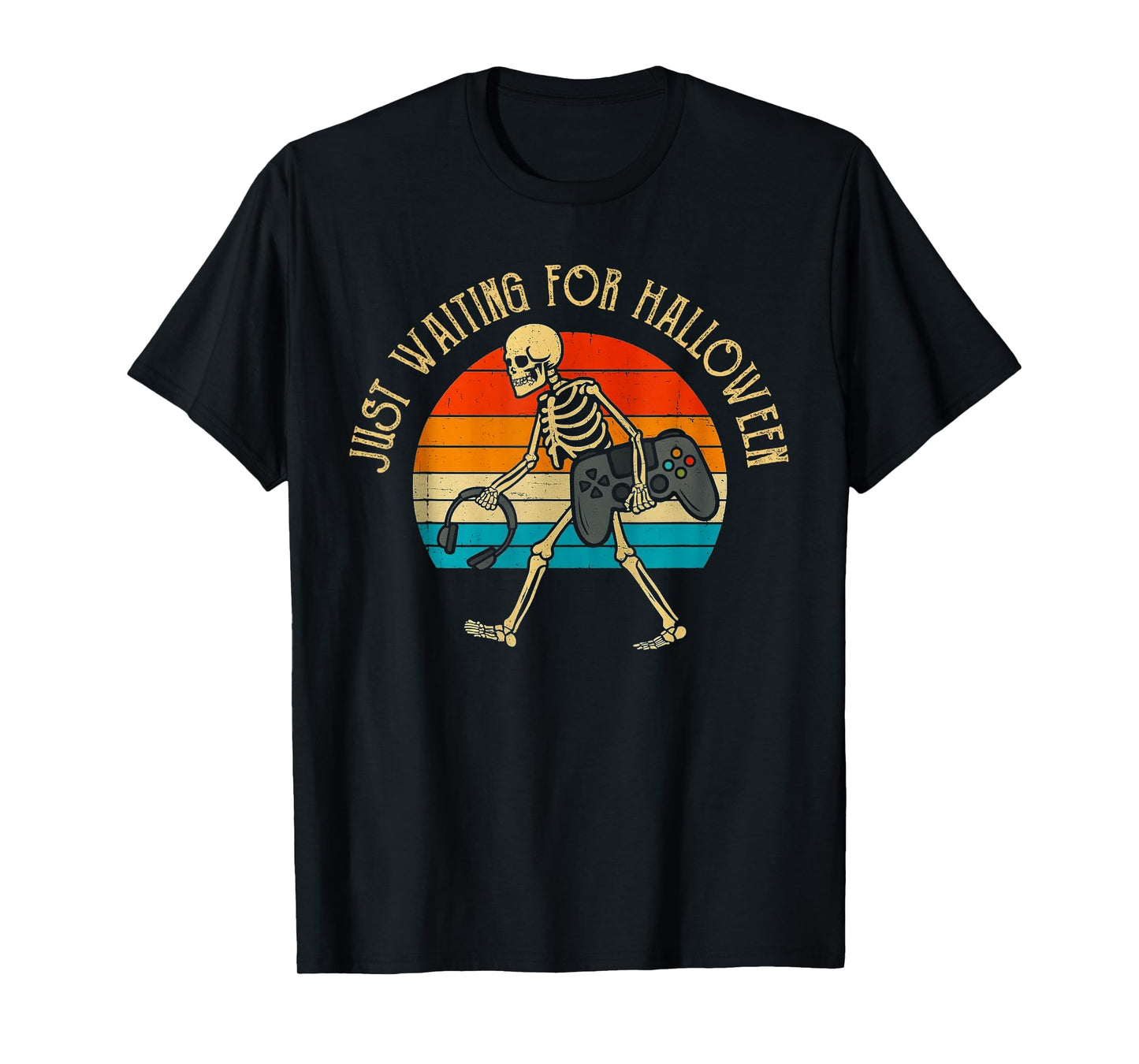 Skeleton Waiting Halloween Graphic Video Gaming Teen Boy T-Shirt