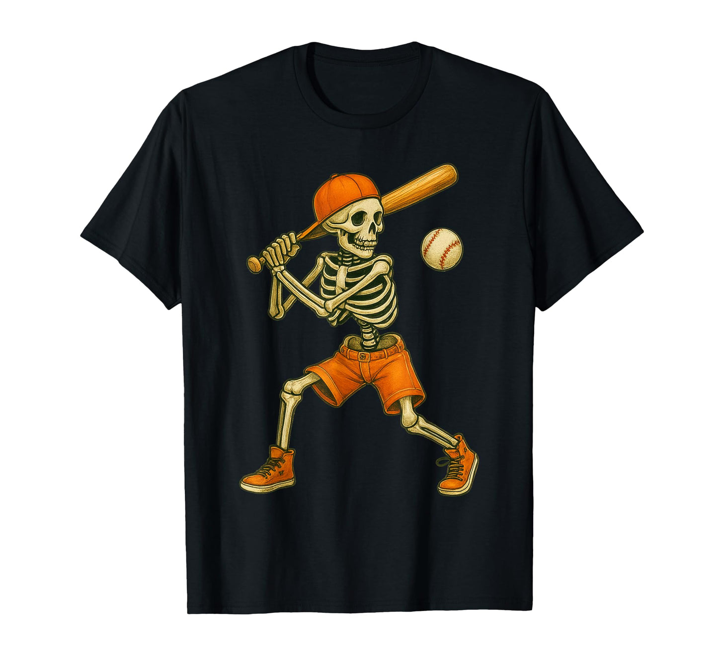 Skeleton Batting Baseball Halloween Boys Men Kids Funny T-Shirt