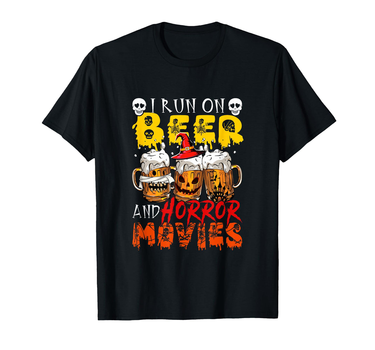 Run On Horror Movies and Beer Halloween Drinker Team T-Shirt