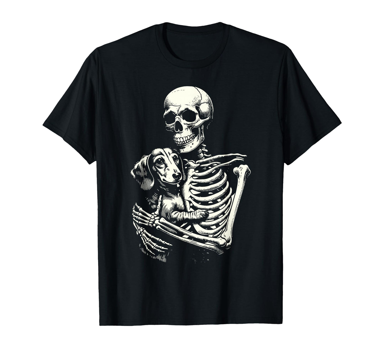 Skeleton Holding Dachshund Halloween Dog Lover Dog Mom Dad T-Shirt