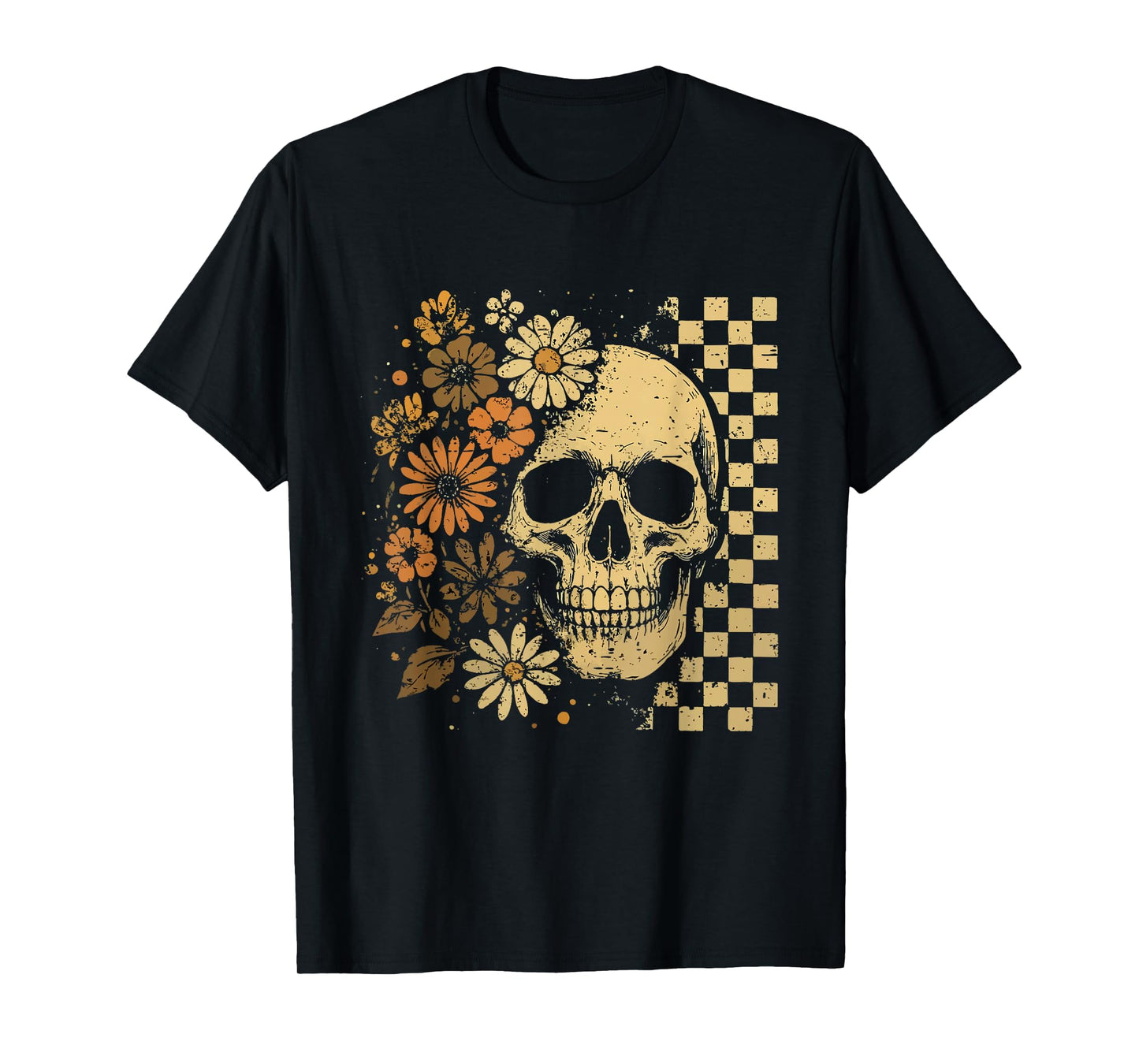 Retro Floral Skeleton Skull Halloween Funny Spooky Season T-Shirt