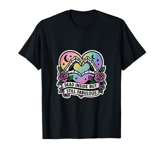 Dead Inside But Still Fabulous Pastel Goth Rainbow Heart T-Shirt