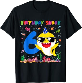 Funny Boy Girl 6 Year Old Birthday Shark 6th Birthday T-Shirt