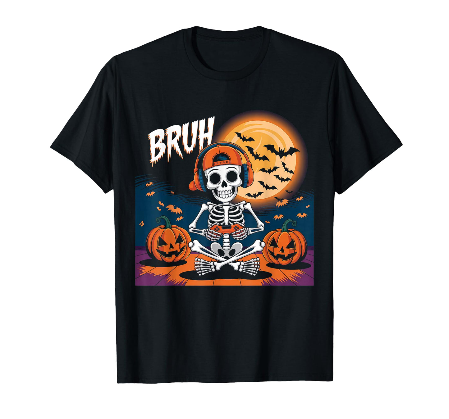 Halloween Skeleton Video Gaming Gamer Boys Teens Youths Men T-Shirt