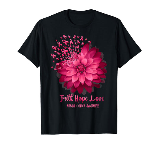 Daisy Faith Hope Love Breast Cancer Awareness Flower Ribbon T-Shirt