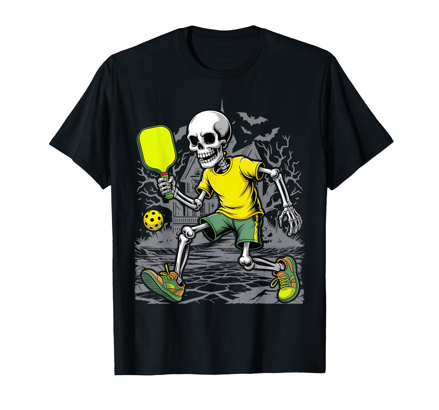 Spooky Pickleball Halloween Skeleton T-Shirt