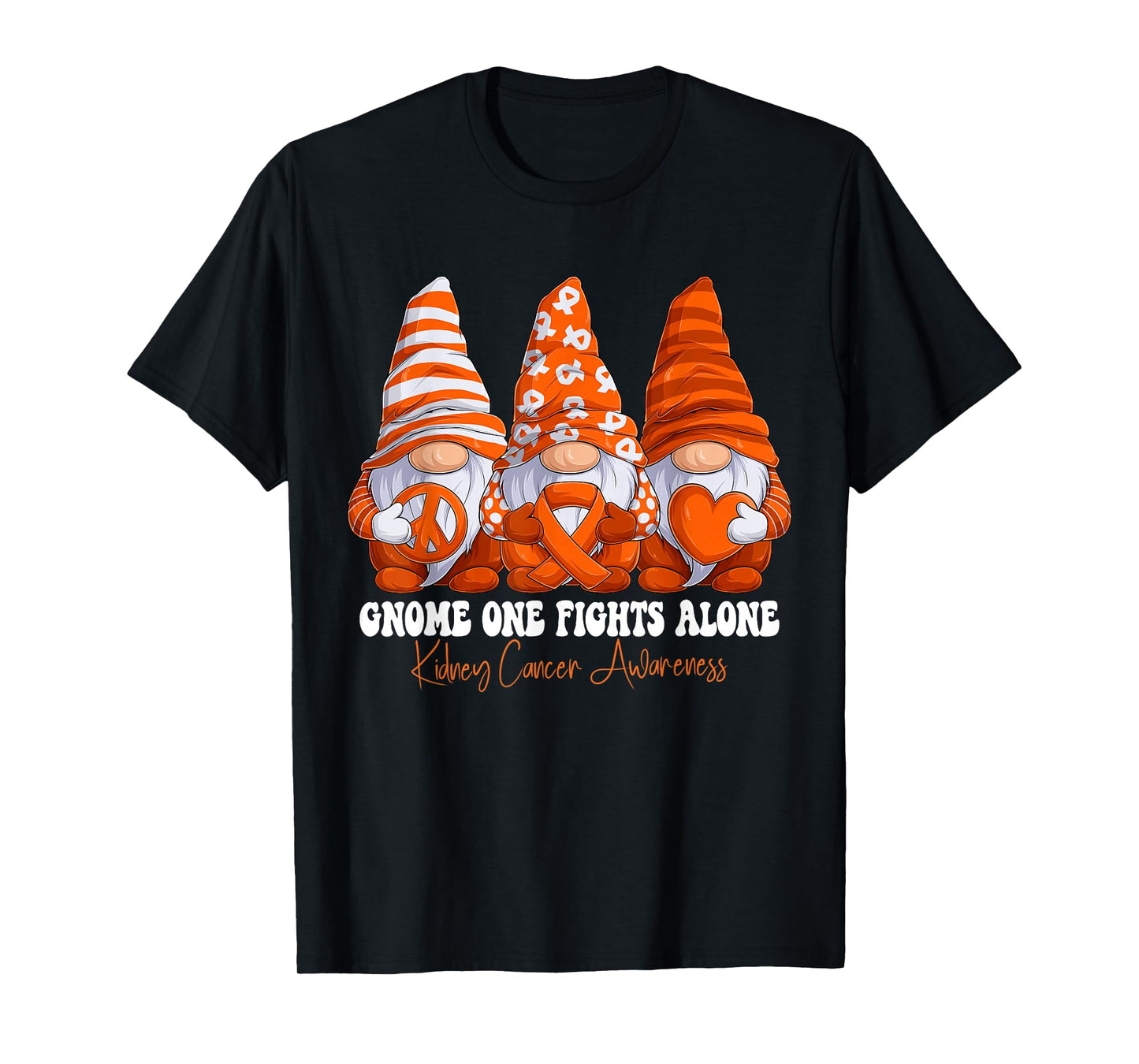 Kidney Cancer Awareness Month Orange Ribbon Gnomies Support T-Shirt