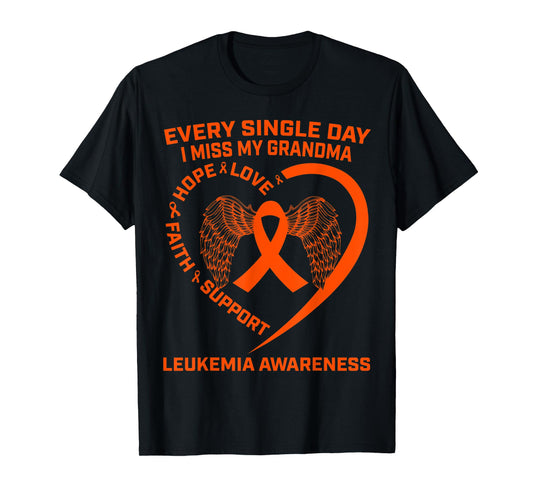 Heart Wings Orange Ribbon Leukemia Cancer Awareness Grandma T-Shirt