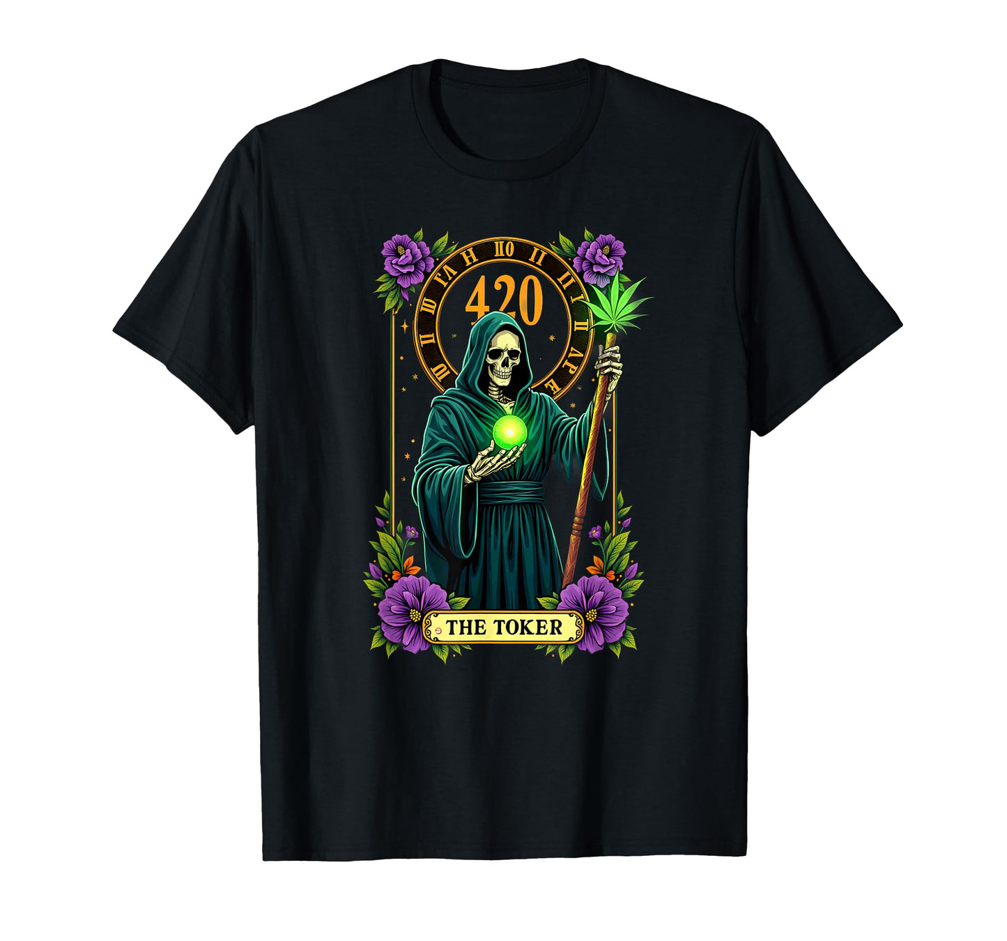 Tarot Card The Toker Cannabis Stoner Skeleton Halloween T-Shirt