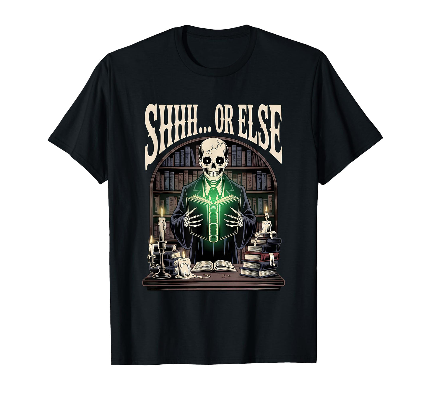 Skeleton Librarian Halloween Funny Spooky Book T-Shirt
