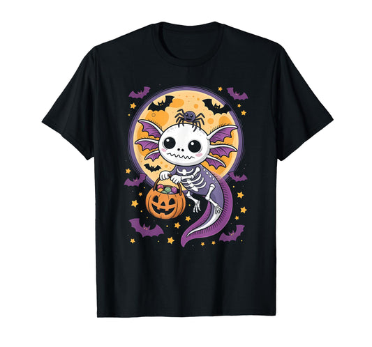 Cute Skeleton Halloween Axolotl Moon Pumpkin Candy for Kids T-Shirt