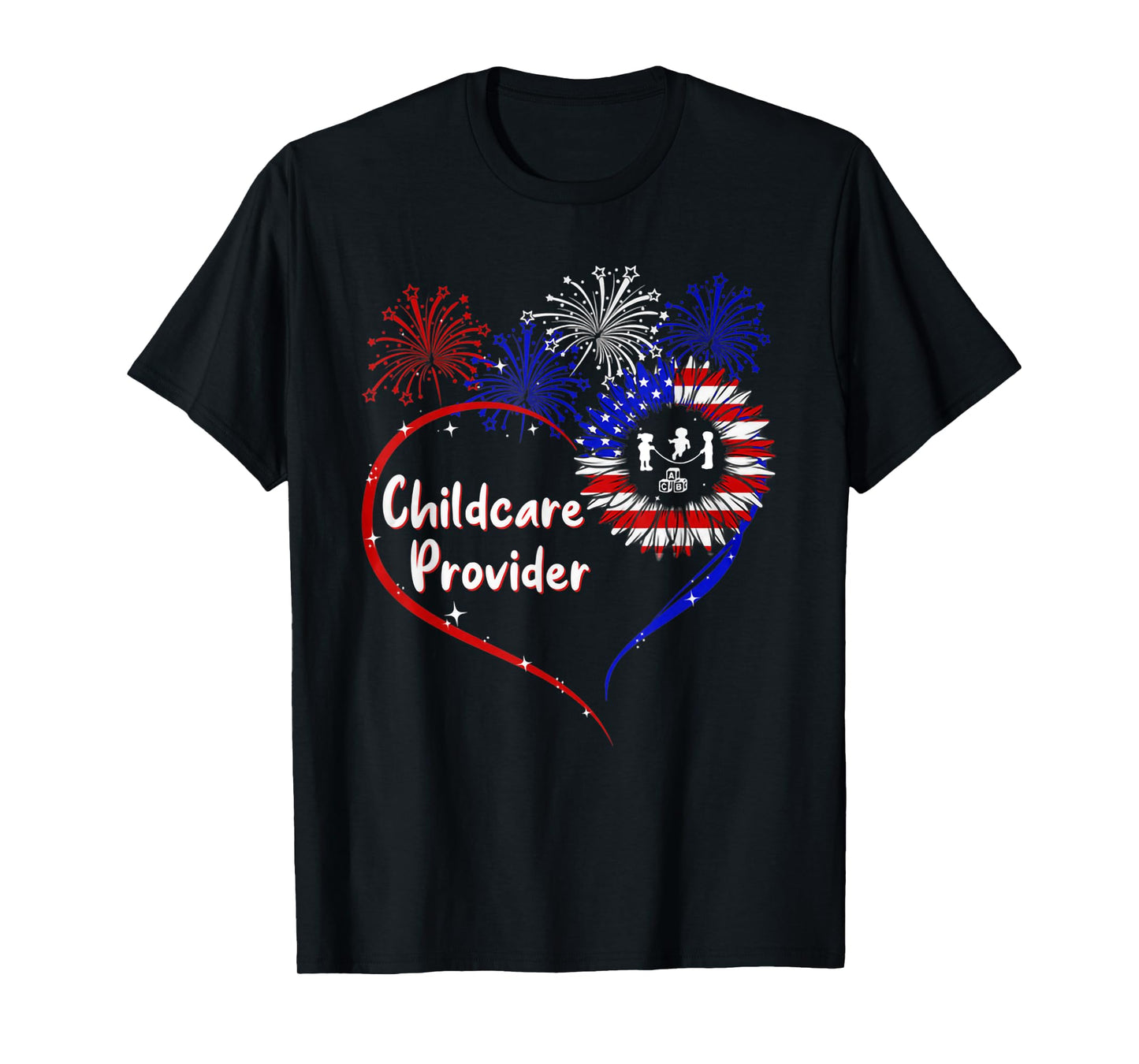 childcare provider american flag heart 4th of July T-Shirt