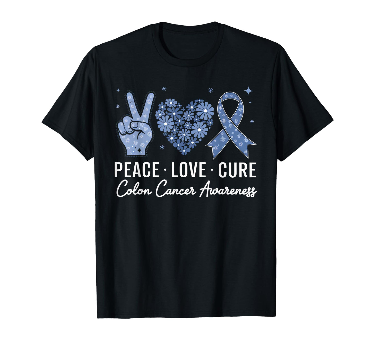 Peace Love Cure Colorectal Colon Cancer Awareness Support T-Shirt