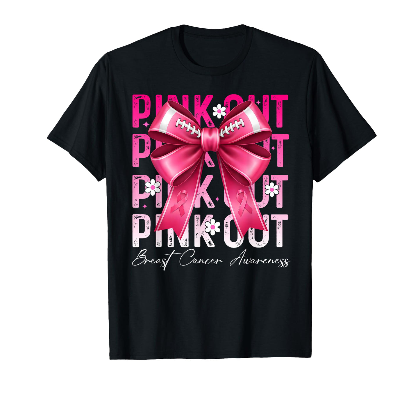 Pink Out Football Team Breast Cancer Awareness Coquette Bow T-Shirt