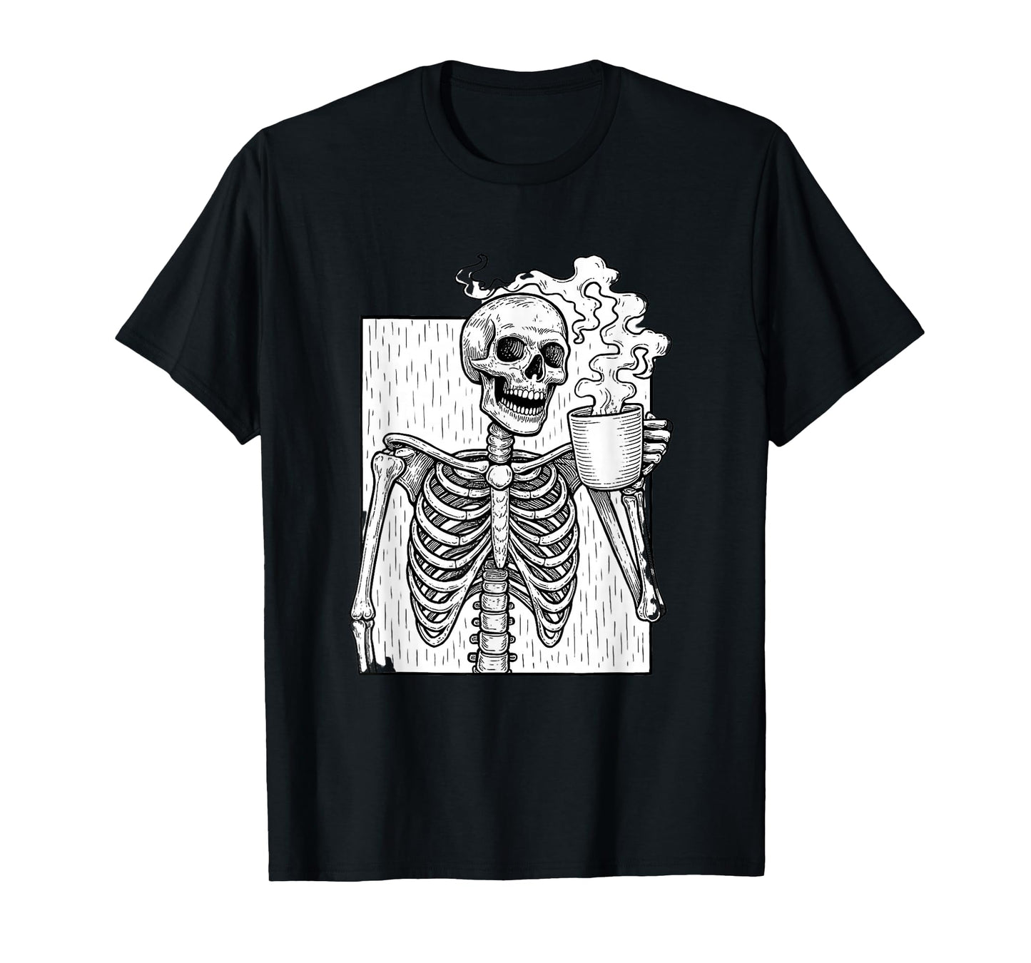 Coffee Drinking Skeleton Skull Halloween T-Shirt