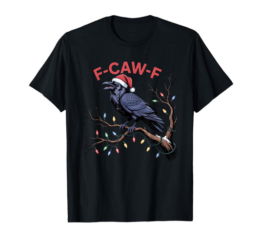 Crow F-CAW-F Black Bird Gothic Christmas Lights Santa Hat T-Shirt