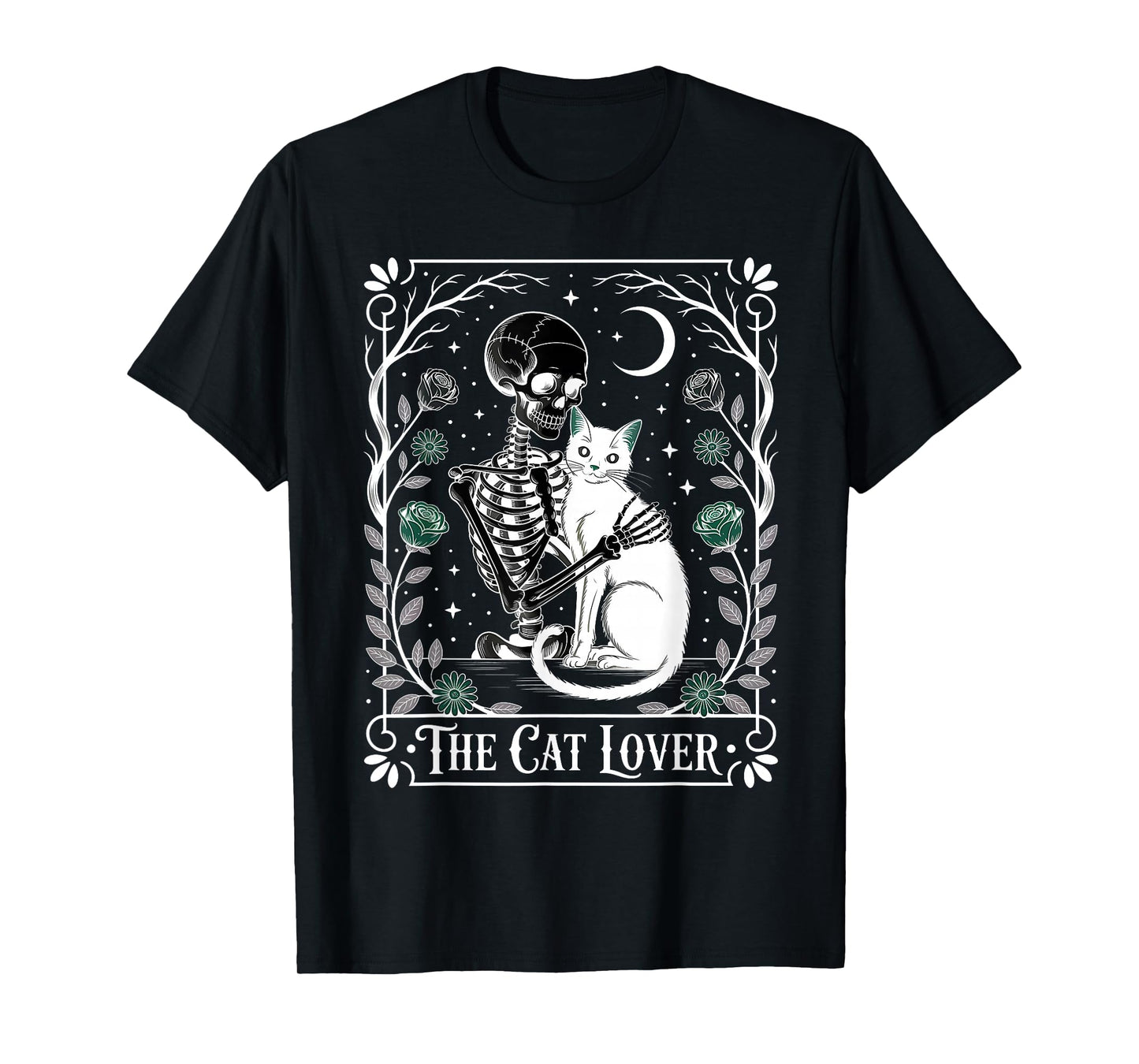 The Cat Lover Skeleton Tarot Design with Roses T-Shirt