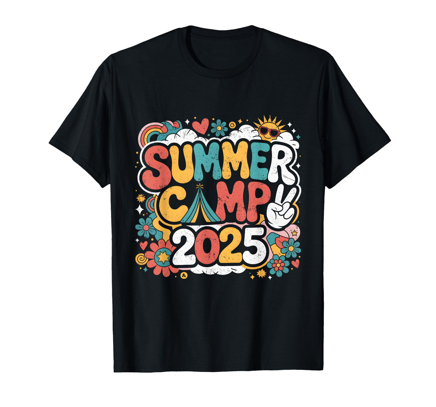 Summer Camp 2025 Groovy Summer Break Teachers Students T-Shirt