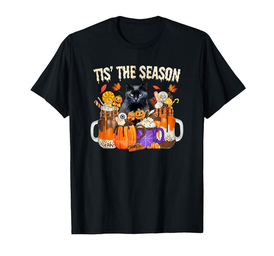 Fall Coffee Pumpkin Spice Latte Autumn Black Cat T-Shirt