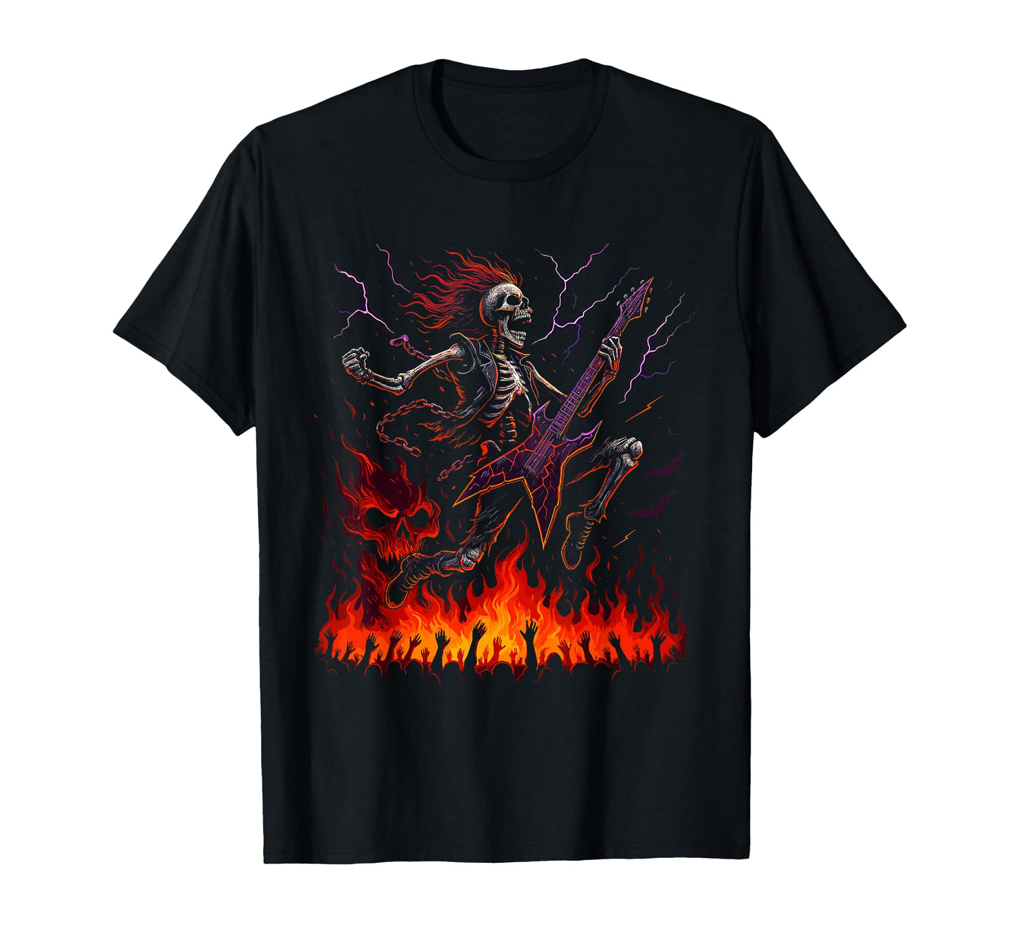 Rocking Skeleton Witch Guitar Halloween Ghost Pumpkin T-Shirt