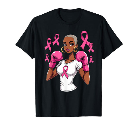 Afro Melanin Breast Cancer Fighter Boxing T-Shirt