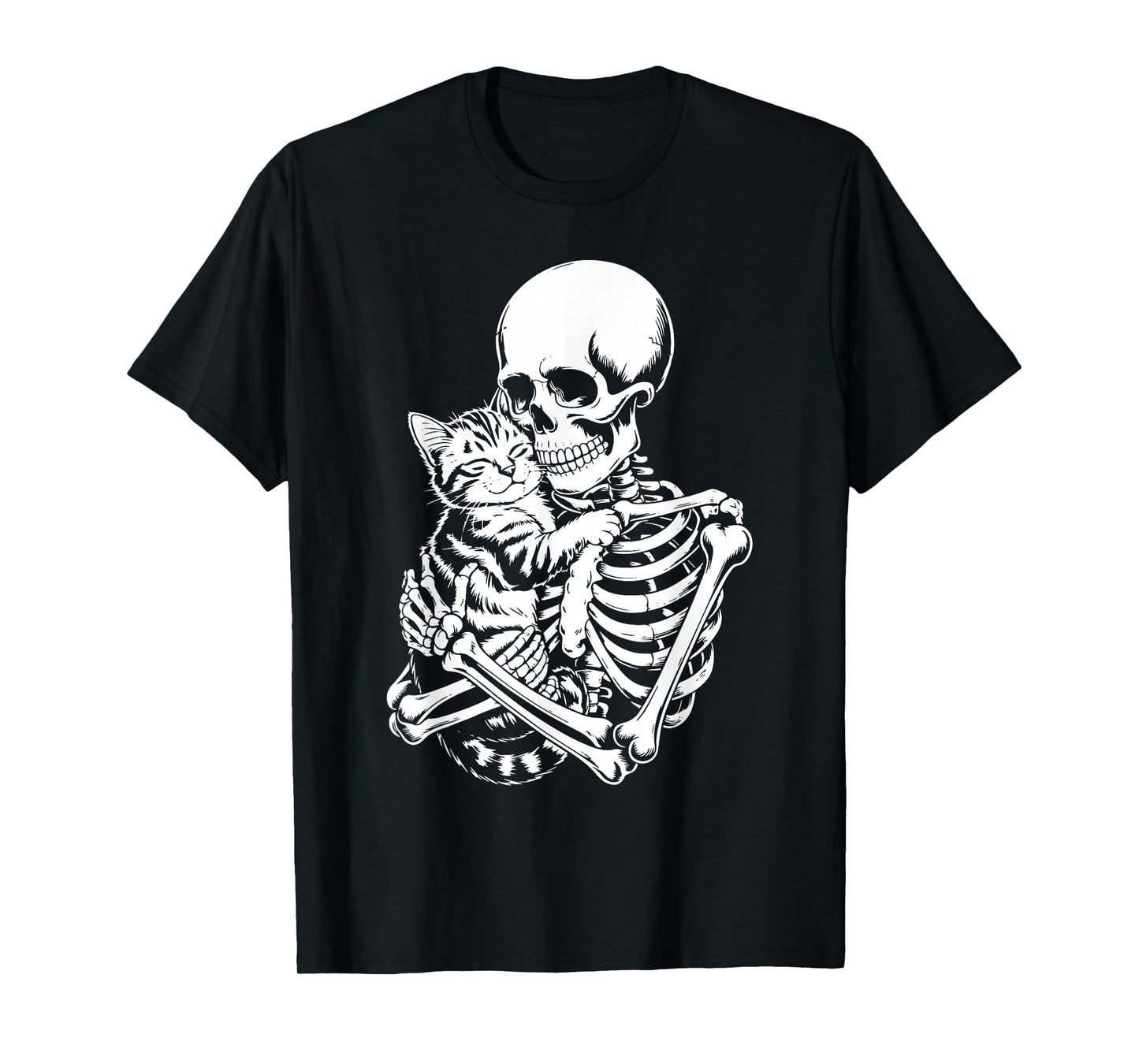 Skeleton Hugging Cat Halloween Cats Lovers Men Women Mom Dad T-Shirt