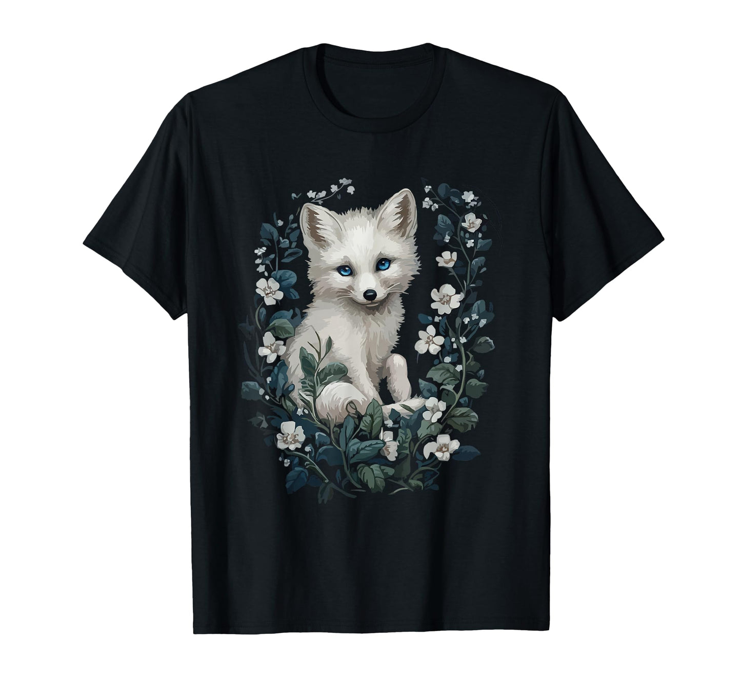 Arctic Fox Surrounded By Delicate Flowers T-Shirt