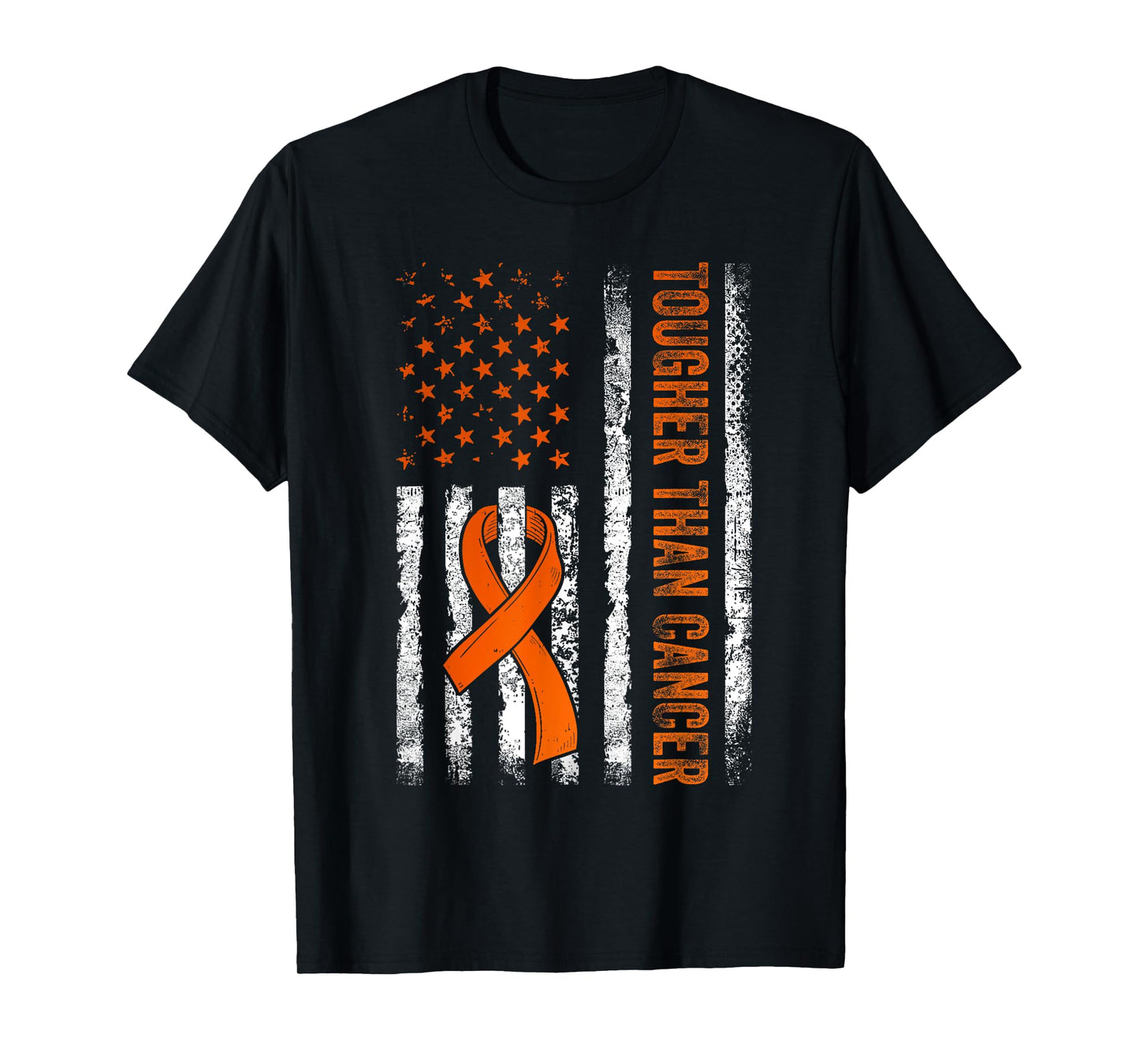 Tougher Than Cancer Leukemia Awareness Us Flag Orange Ribbon T-Shirt