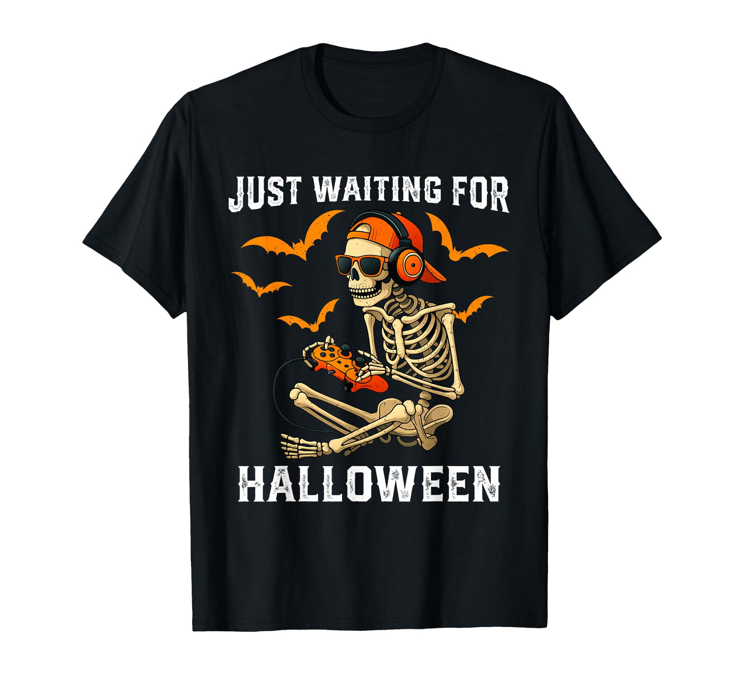Funny Skeleton Just Waiting for Halloween Gamer T-Shirt