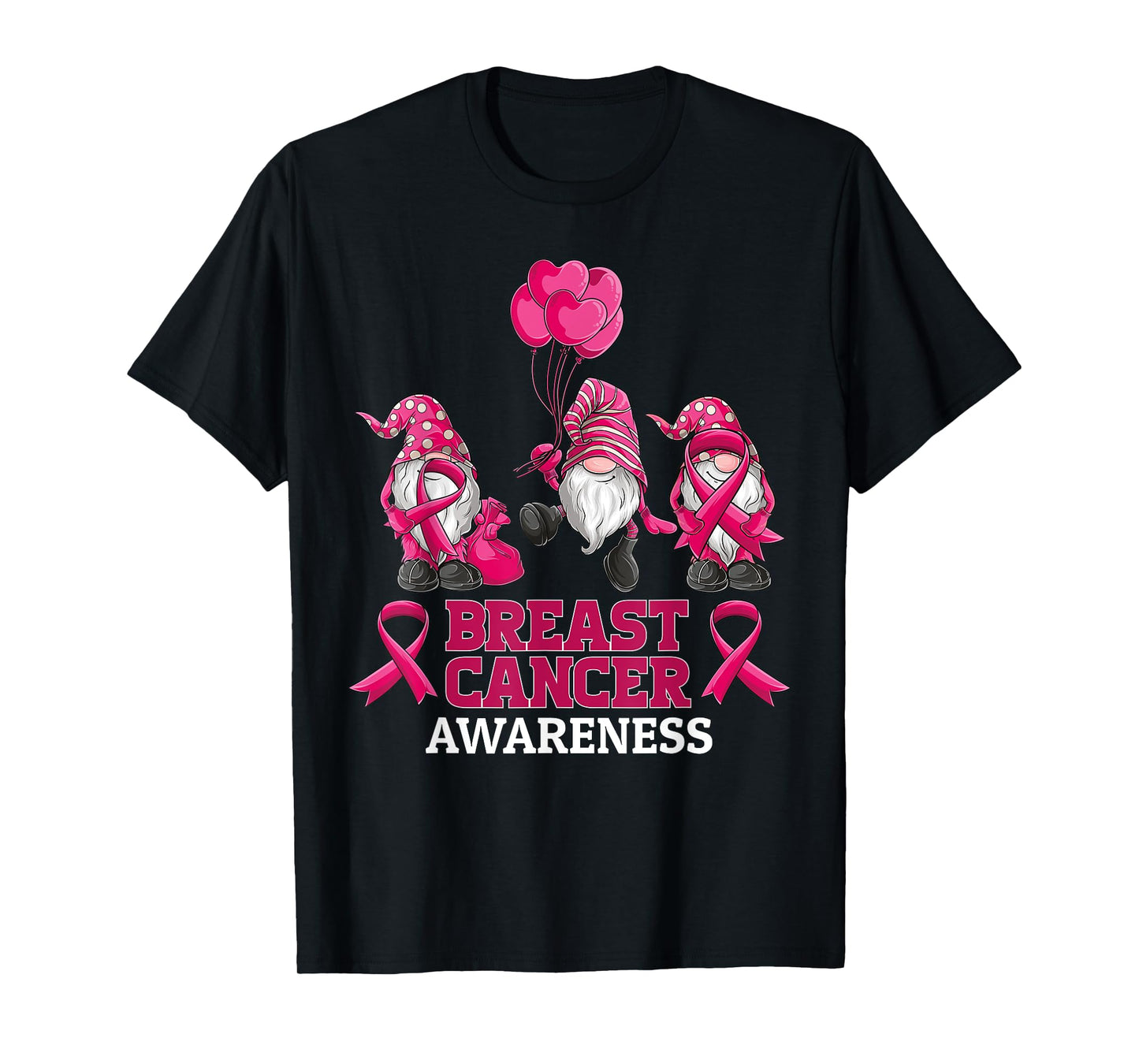 gnomes Breast Cancer Awareness Pink Ribbon women girls T-Shirt