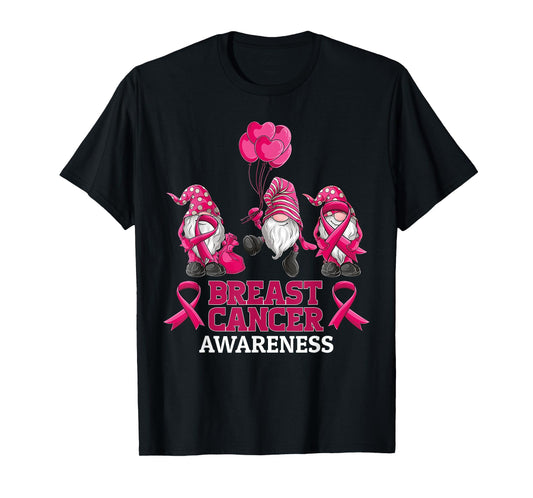 gnomes Breast Cancer Awareness Pink Ribbon women girls T-Shirt