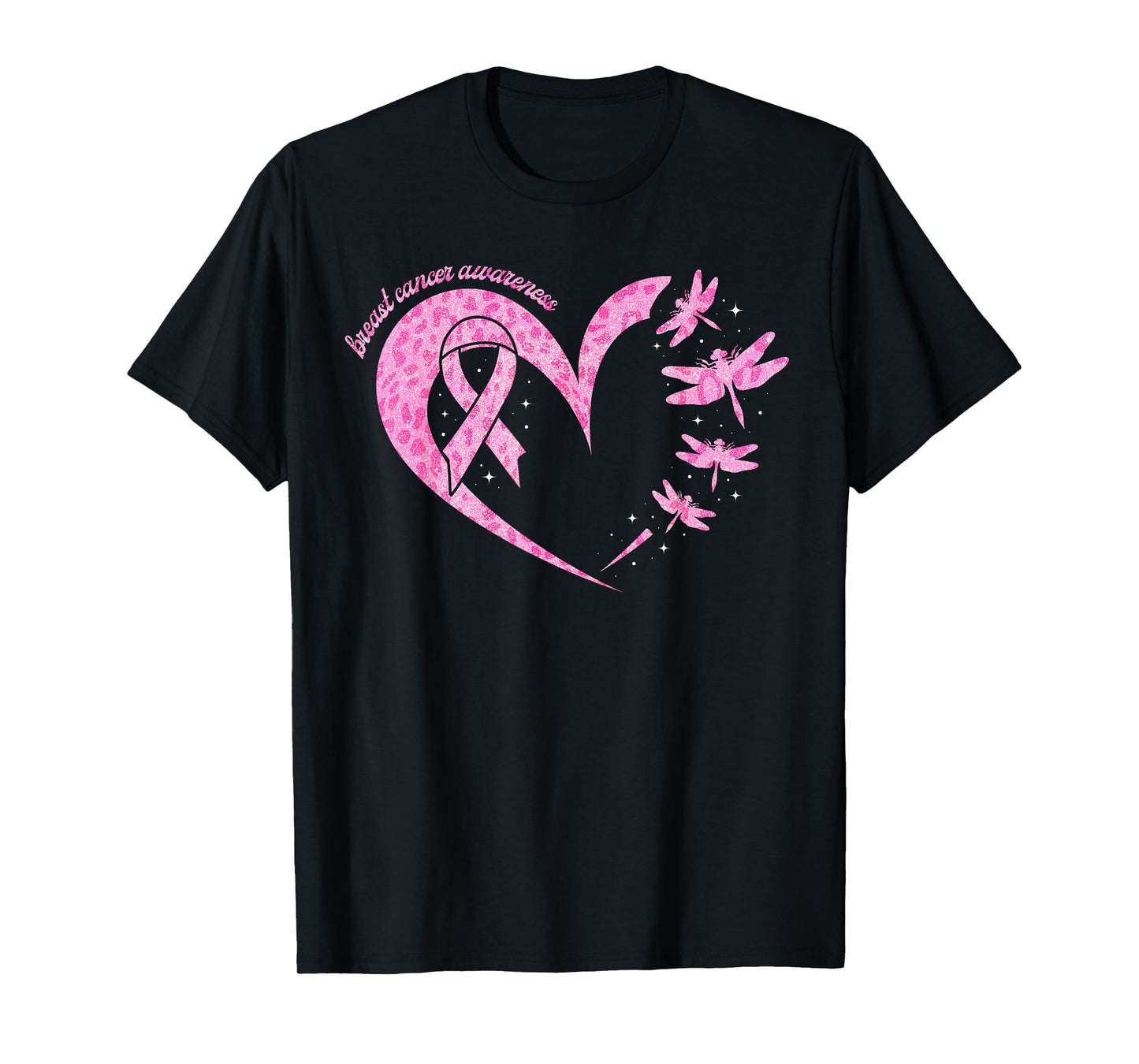 Breast Cancer Awareness Heart Dragonflies Leopard Women Men T-Shirt