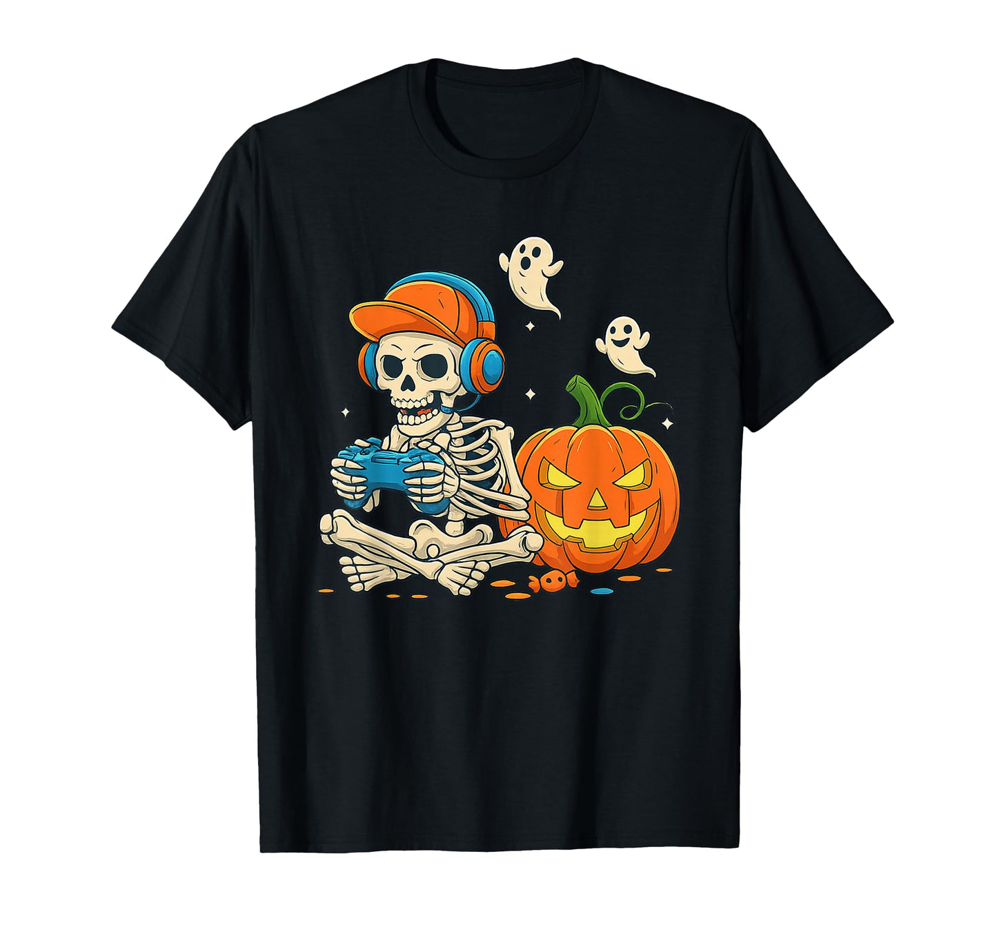 Skeleton Gamer Headphone Funny Halloween Gaming Boys Kids T-Shirt