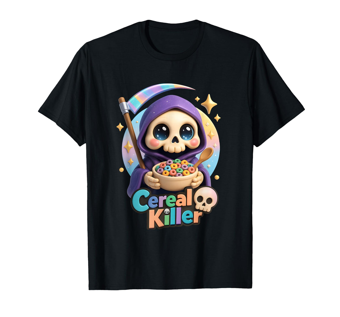 Cereal a Killer Grim Reaper Skeleton Eating Breakfast Cereal T-Shirt