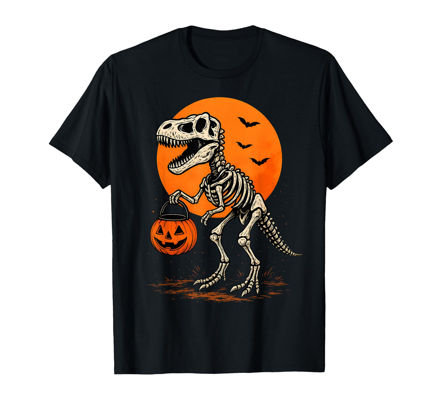 Spooky Saurus T Rex Skeleton Dinosaur Halloween Art T-Shirt