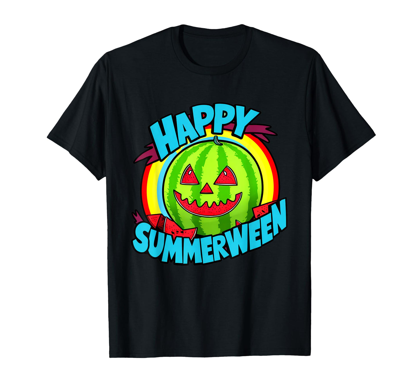 Happy Summerween Summer Watermelon Jack-o-lantern Halloween Men Women T-Shirt