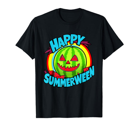 Happy Summerween Summer Watermelon Jack-o-lantern Halloween Men Women T-Shirt