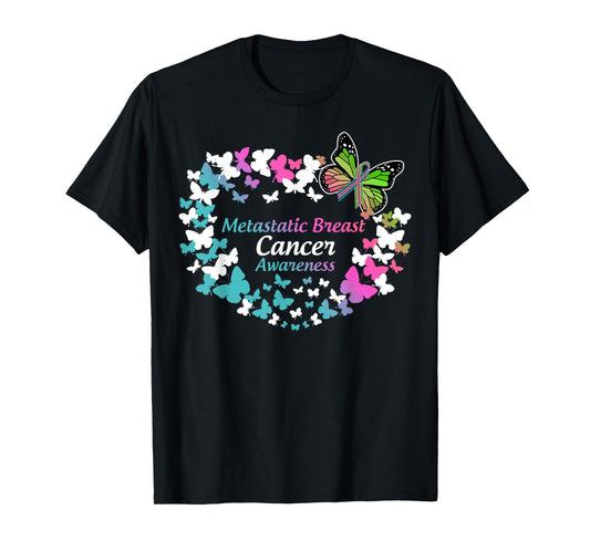 butterfly metastatic breast cancer green teal pink ribbon T-Shirt