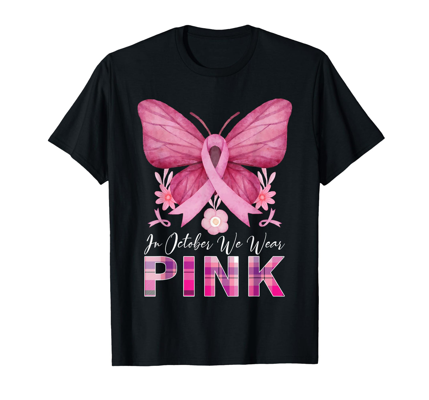 In October We Wear Pink Butterfly Breast Cancer Awareness T-Shirt