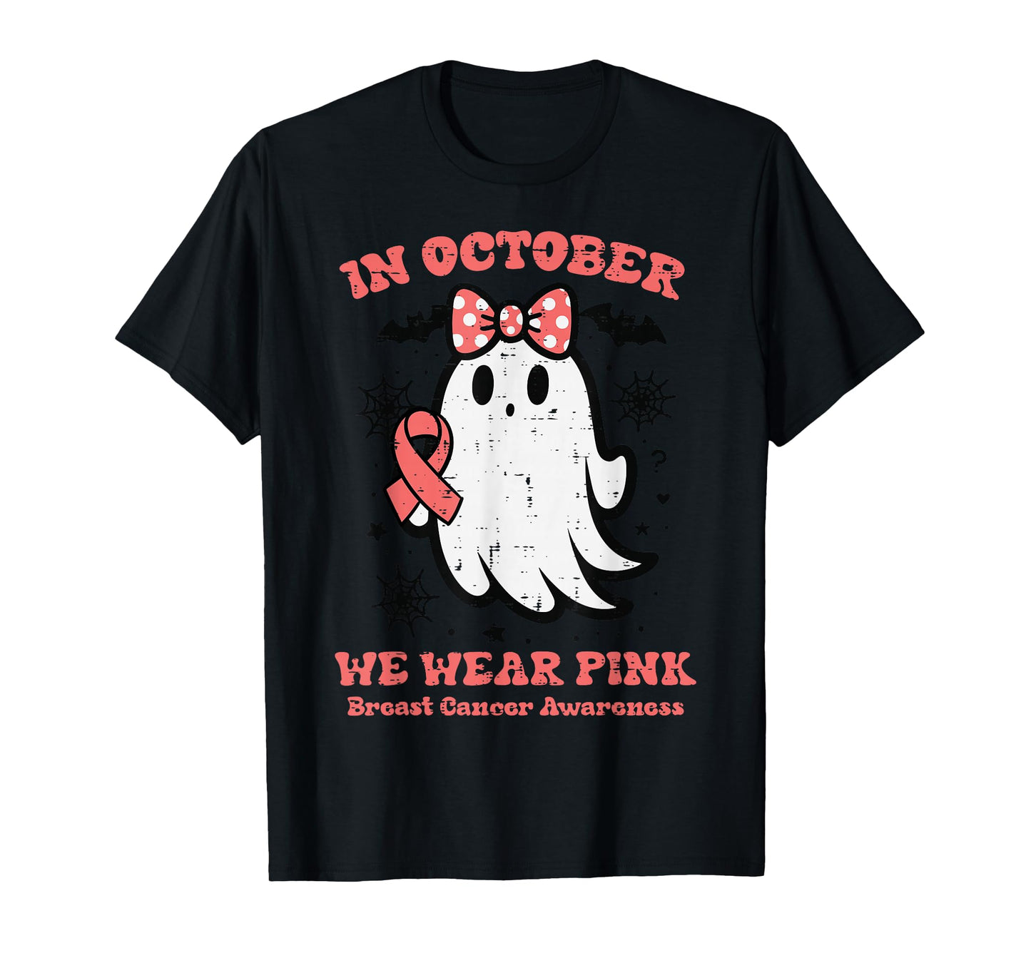 Breast Cancer Ghost Bow October Pink Aware Girls Kids Women T-Shirt