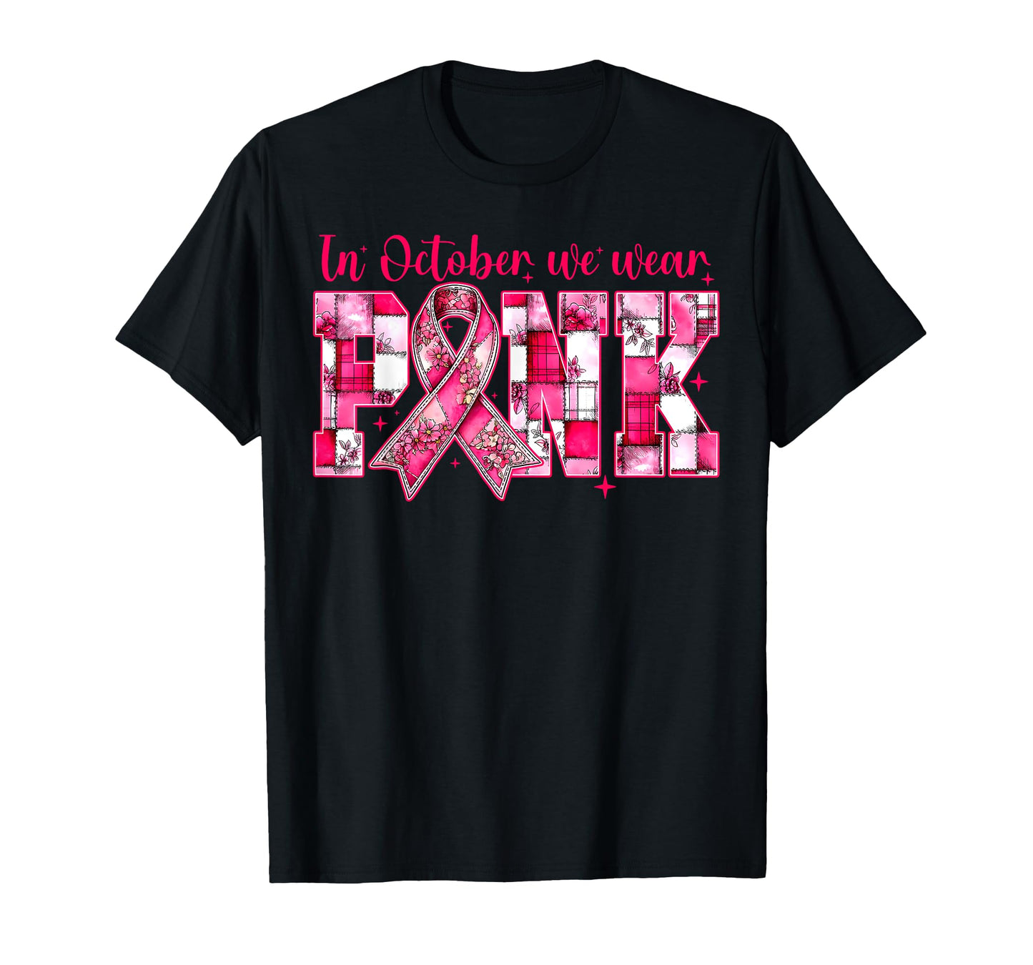 in October We Wear Pink Preppy Breast Cancer Awareness T-Shirt