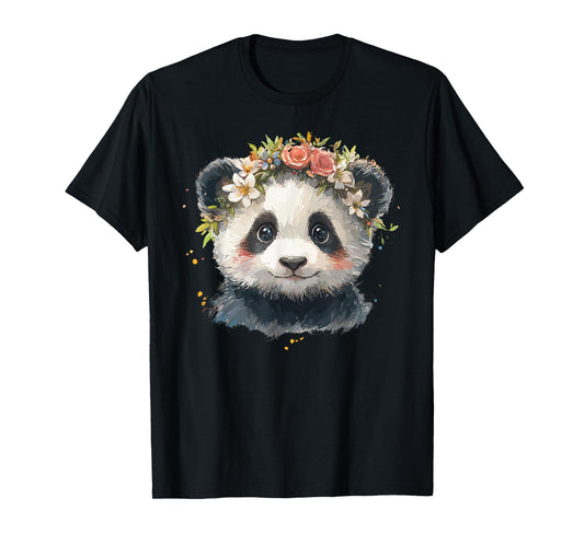 Adorable Panda With Flower Crown Illustration T-Shirt