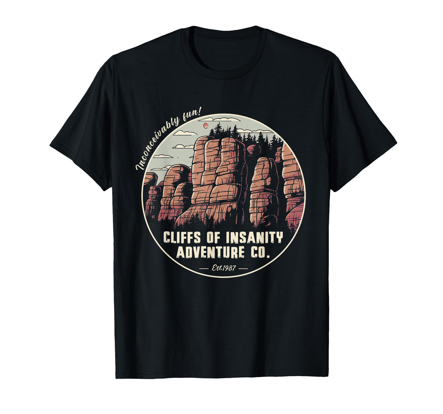 Volimty Shop Cliffs Of Vintage Movies Mountains Funny Costume Insanitys T-Shirt, Small, Black